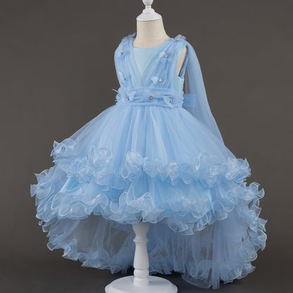 Wedding Flower Girl Dress Puffy Children's Birthday Wedding Ceremony Performance Costume Tiers Ruched Princess Dress