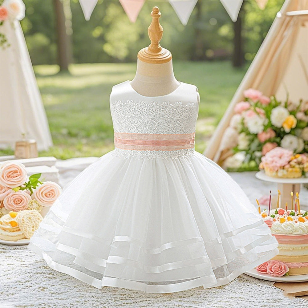 AERBA DRESS Wedding Flower Girl Dress Baby Girl Christening Dress Sleeveless Lace Gown Dress Elegant Princess Dress