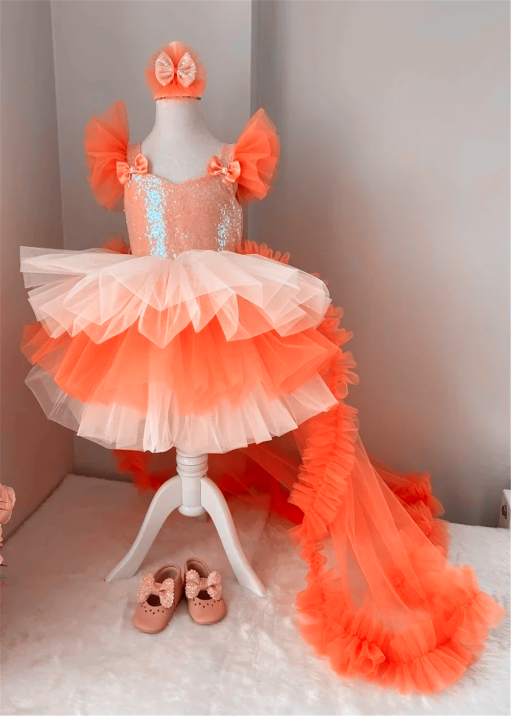 AERBA DRESS Wedding Flower Girl Dress Puffy Tulle Tiered Bow Tailing Sleeveless Princess Birthday Party Ball First Communion Gown