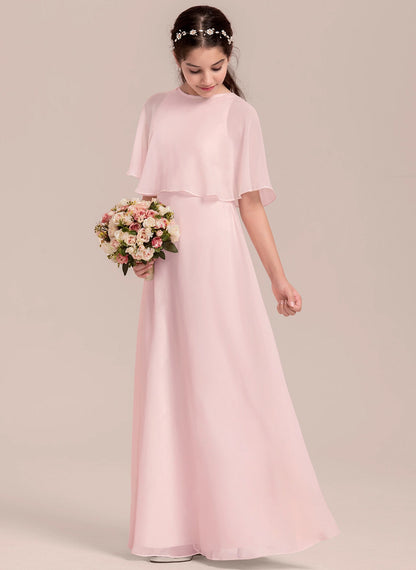 Elegant A-line Scoop Floor-Length Formal Girl's Dress Flowy Simple Junior Bridesmaid Dress