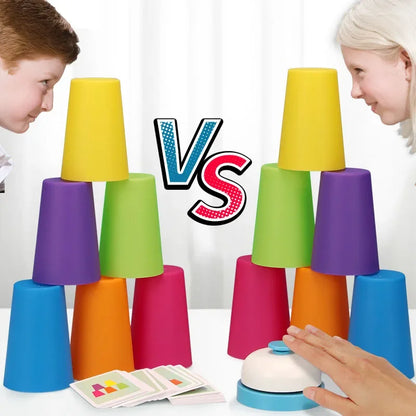 AERBA HOT SALE Kids Montessori Toys Stack Cup Battle Table Game with Card Educational Intellectual Enlightenment Color Cognition Logic Training