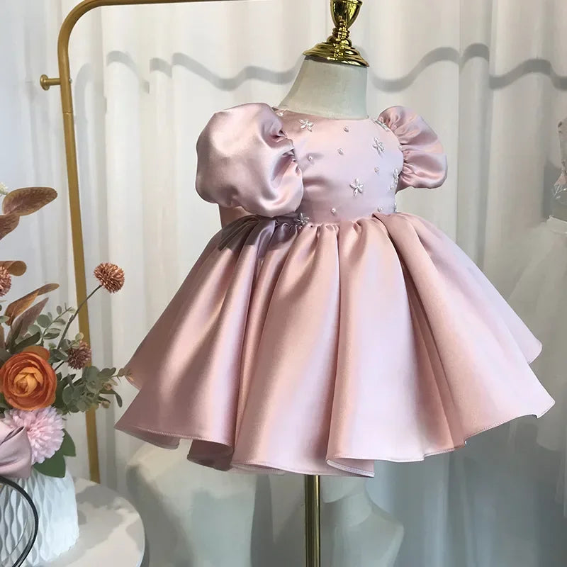 AERBA DRESS Wedding Flower Girl Dress Baby Girls Party Dress Puff Sleeves Ball Gowns Elegant Baptism First Birthday Dresses Beading Children Princess Dress