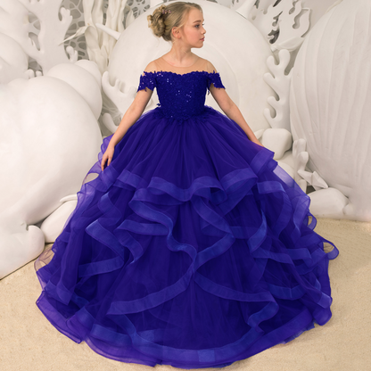 AERBA DRESS Wedding Flower Girl Dress Floral Appliques Tiered With Trailing For Wedding Birthday Party Banquet Gown