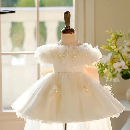 AERBA DRESS Wedding Flower Girl Dress Appliques Pearls With Bow Princess Birthday Party First Communion Gown
