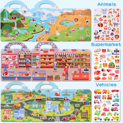 Aerba Kids' Reusable DIY Sticker Books Multi-Theme Bubble Sticker Jelly Stickers Portable Montessori Sticker Toy Gifts for Children