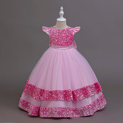 AERBA DRESS Wedding Flower Girl Dress New Elegant Girl Sequined Princess Dress Girl Graduation Party Prom Evening Dress