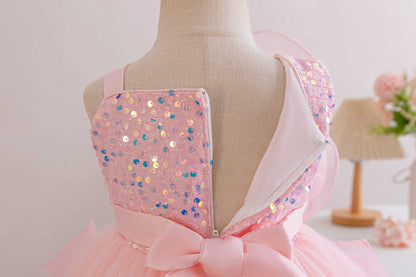 AERBA DRESS Wedding Flower Girl Dress Girls Party Dresses Elegant Child Wedding Gown Sequined Big Bow Kids Birthday Ceremonial Dress