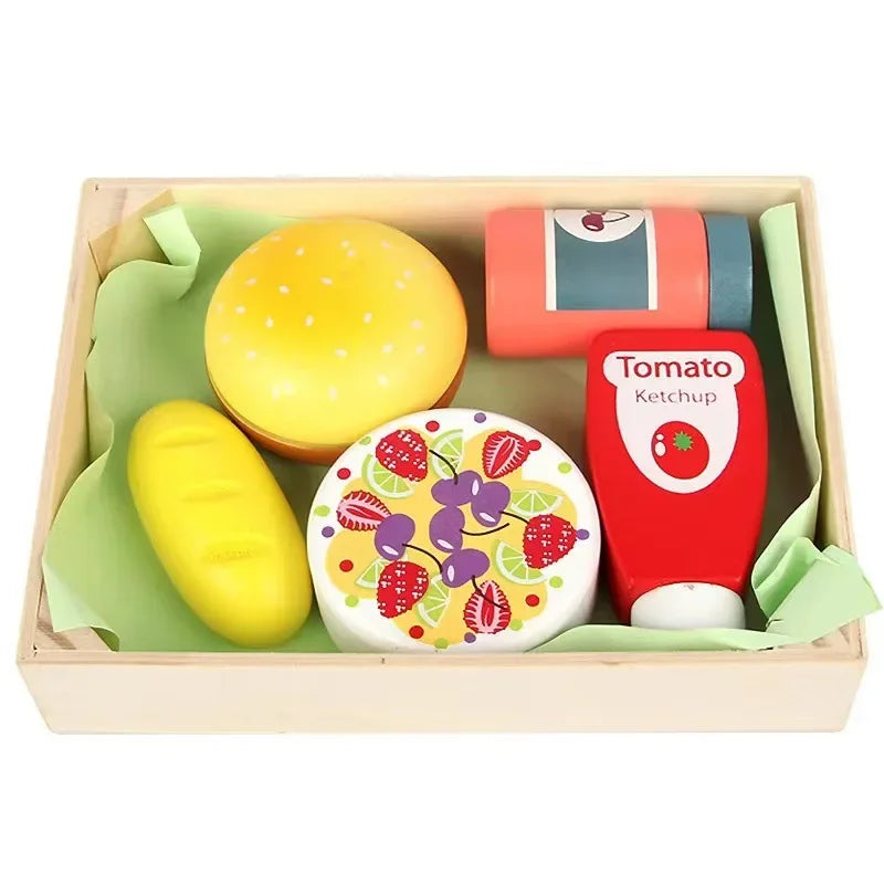 Aerba Children's Toys Wooden Simulation Kitchen Toy Montessori Pretend Play House Series Cut Fruit Desserts Children Cut Vegetables Educational Toys