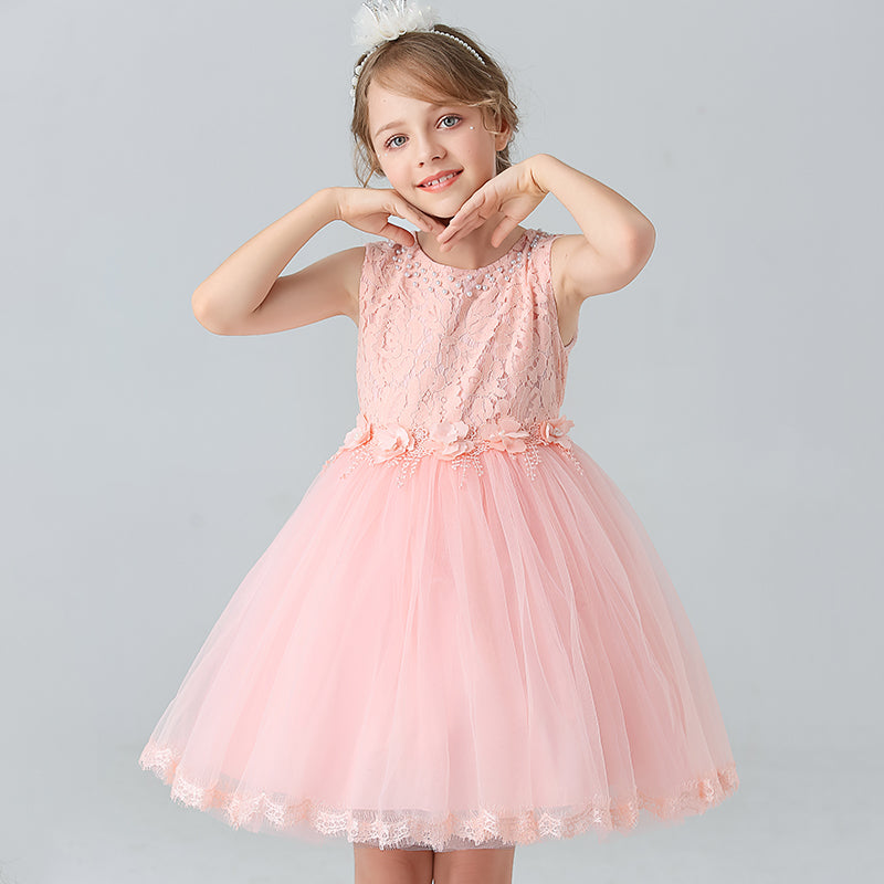 AERBA DRESS Wedding Flower Girl Dress Children's Performance Girls' Tank Top Dance Sleeveless Lace Princess Dress