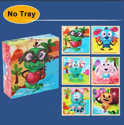 Aerba Children's Toys 3D cube Wooden puzzle children's nine pieces six-sided wooden block tray children's Montessori learning educational puzzle toys