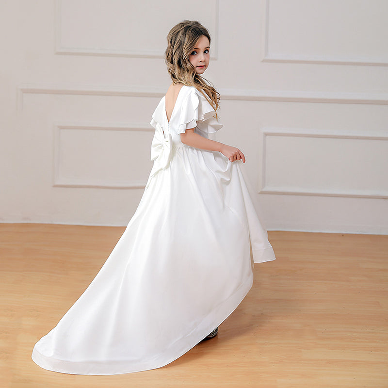 AERBA DRESS Wedding Flower Girl Dress A-line Elegant Bridal Party Dress for Girls Puffy Floor Length Prom Dress Ruffled Sleeves Pageant Princess Dress