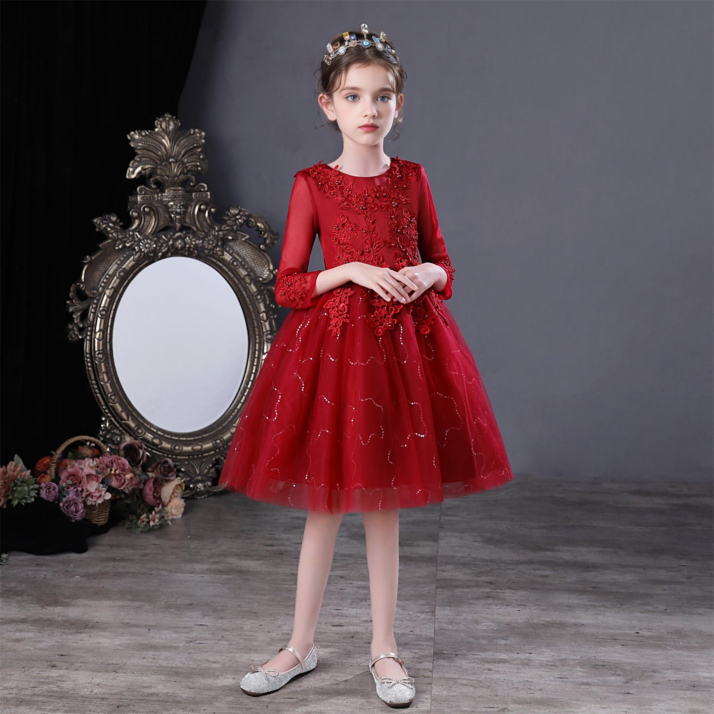 Wedding Flower Girl Dress Lace Tulle Dress Wedding Girl Ceremony Party Birthday Gown Princess Dress