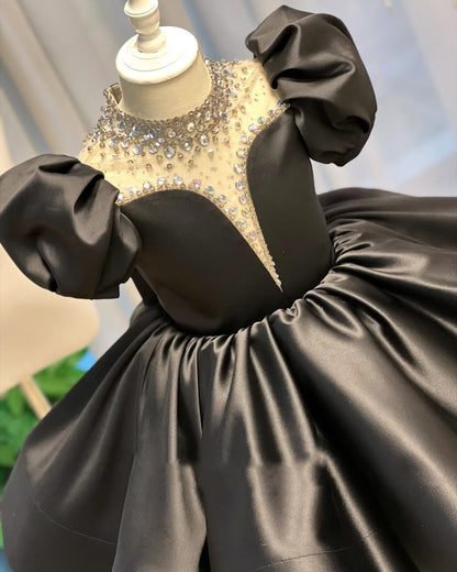 AERBA DRESS Wedding Flower Girl Dress Satin With Bow Short Sleeves Kids Birthday Party First Communion Ball Gown