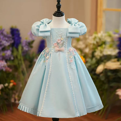 AERBA DRESS Wedding Flower Girl Dress Square Neck Puff Sleeves A-line Dresses For Girls Performance Activities Charming Beads Princess Gown Birthday Party Dresses