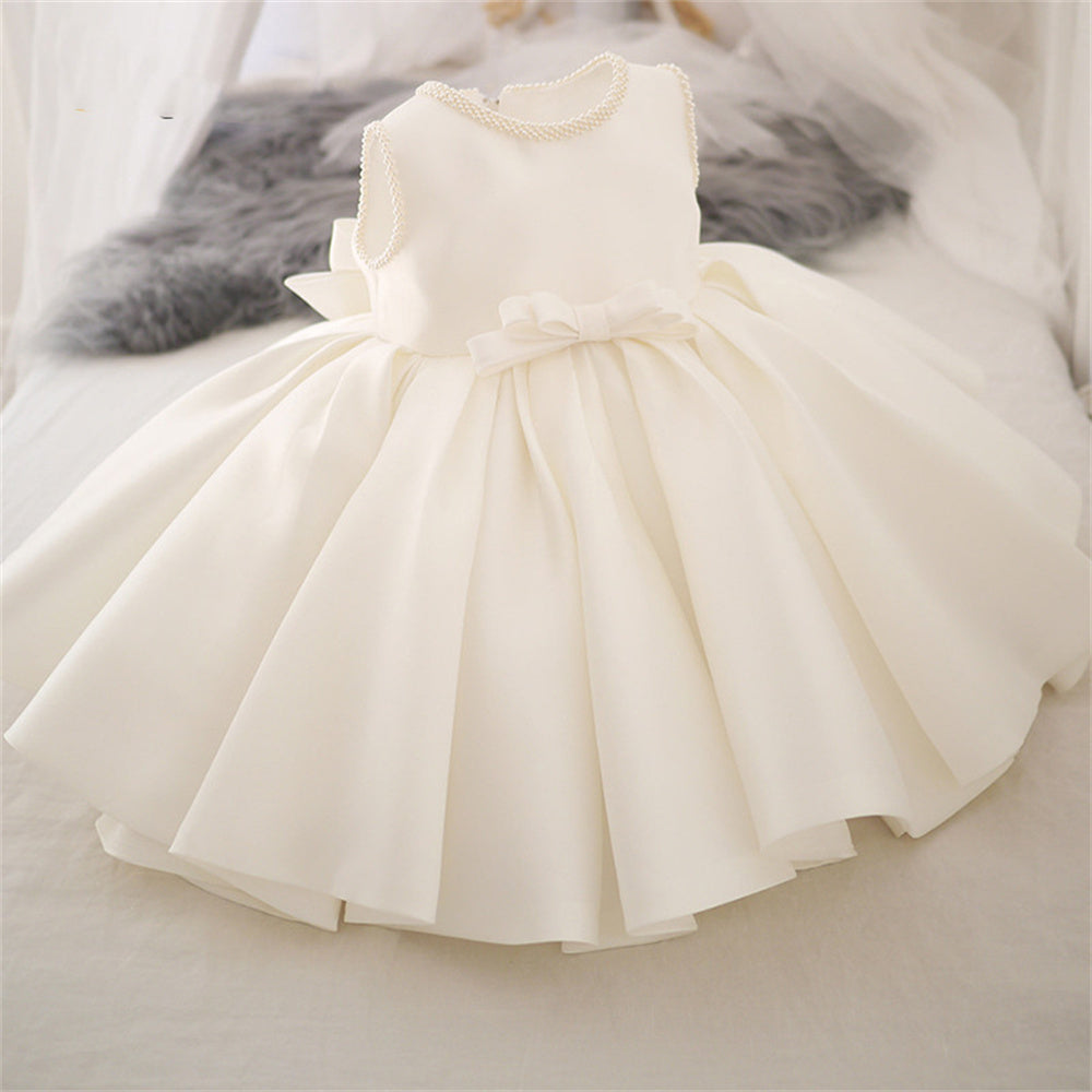 AERBA DRESS Wedding Flower Girl Dress Short Style Bow Princess Costume for The First Communion Birthday Dance Party Baptism Dress