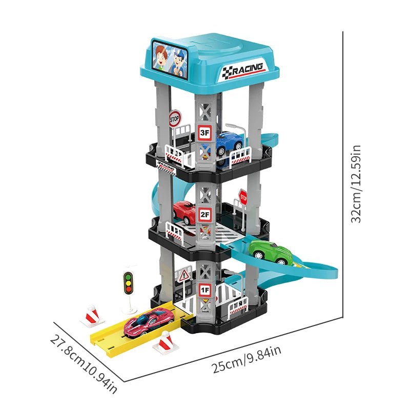 AERBA HOT SALE Ejection slide parking track collection toys Random little car set Puzzle assembled multi-layer racing model boy birthday gift