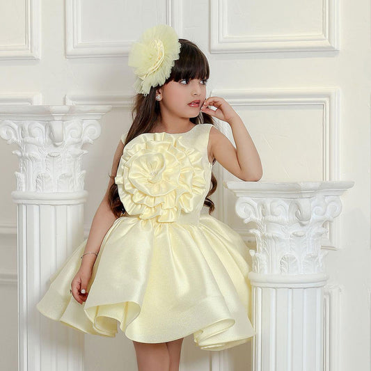 AERBA DRESS Wedding Flower Girl Dress Satin Round Neck Knee Length Kids Birthday Party First Communion Ball Gown