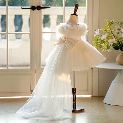 AERBA DRESS Wedding Flower Girl Dress Appliques Pearls With Bow Princess Birthday Party First Communion Gown