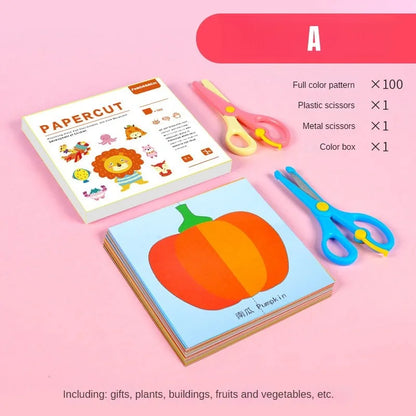 Aerba Children's Toys 100pcs Kids Cartoon Colorful Paper Cutting Toy Children DIY Handmade Origami Art Craft Set Baby Puzzle Learning Educational Toys