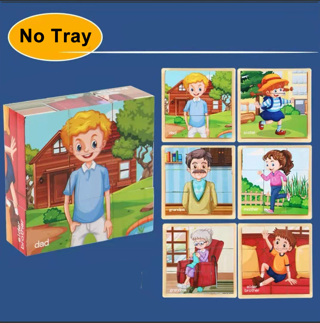 Aerba Children's Toys 3D cube Wooden puzzle children's nine pieces six-sided wooden block tray children's Montessori learning educational puzzle toys