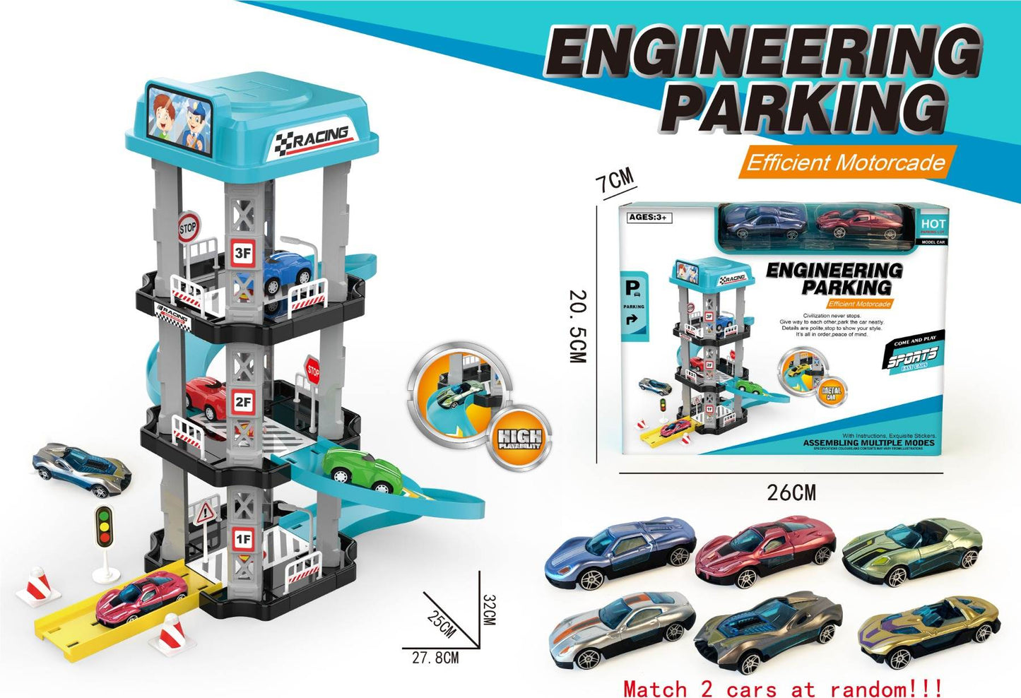 AERBA HOT SALE Ejection slide parking track collection toys Random little car set Puzzle assembled multi-layer racing model boy birthday gift