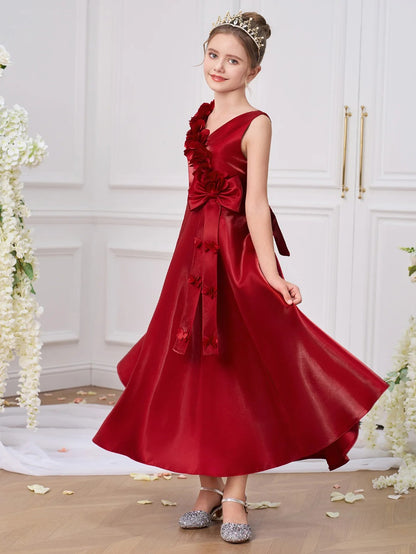 Fashion Girls' Formal Dress A Line V Neck Sleeveless Princess Evening Prom Gown Elegant Wedding Birthday Party Dress Hot Sale Junior Bridesmaid Dress
