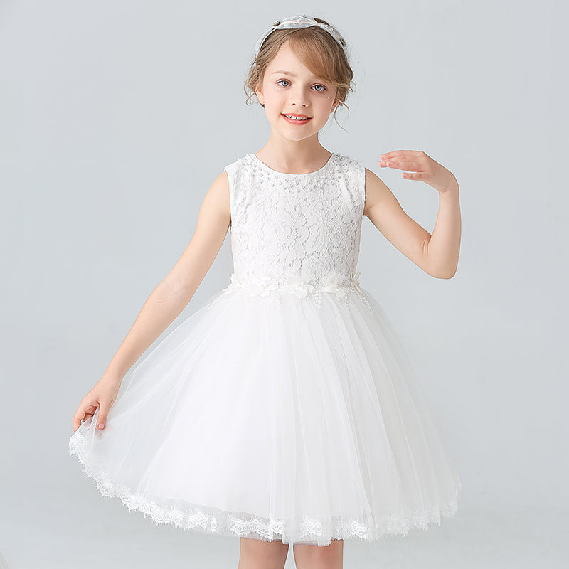AERBA DRESS Wedding Flower Girl Dress Children's Performance Girls' Tank Top Dance Sleeveless Lace Princess Dress