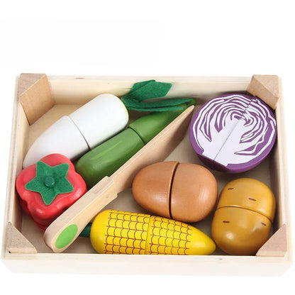Aerba Children's Toys Wooden Simulation Kitchen Toy Montessori Pretend Play House Series Cut Fruit Desserts Children Cut Vegetables Educational Toys