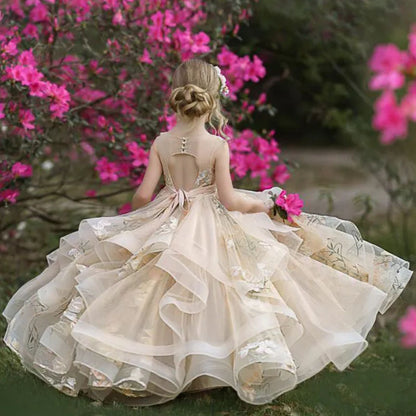 AERBA DRESS Wedding Flower Girl Dress Sleeveless Tiered Tulle Applique Princess Dress Holy Communion Birthday Gowns