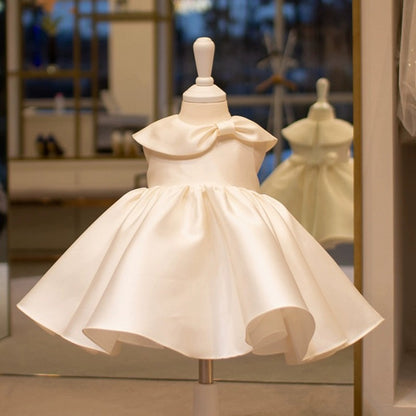 AERBA DRESS Wedding Flower Girl Dress Vintage Satin Dress for Girls Puff Sleeve Fashion Wedding Party Birthday Tutu Dress Princess Dress