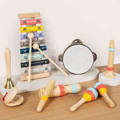 Aerba Children's Toys Wooden Instrument Percussion Early Education Music Set Hand Percussion Instrument Wooden Toys For Toddler Boys Early Learning