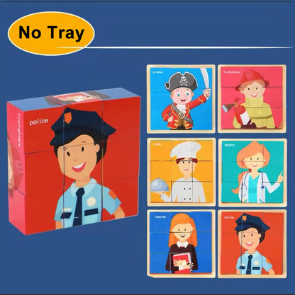 Aerba Children's Toys 3D cube Wooden puzzle children's nine pieces six-sided wooden block tray children's Montessori learning educational puzzle toys