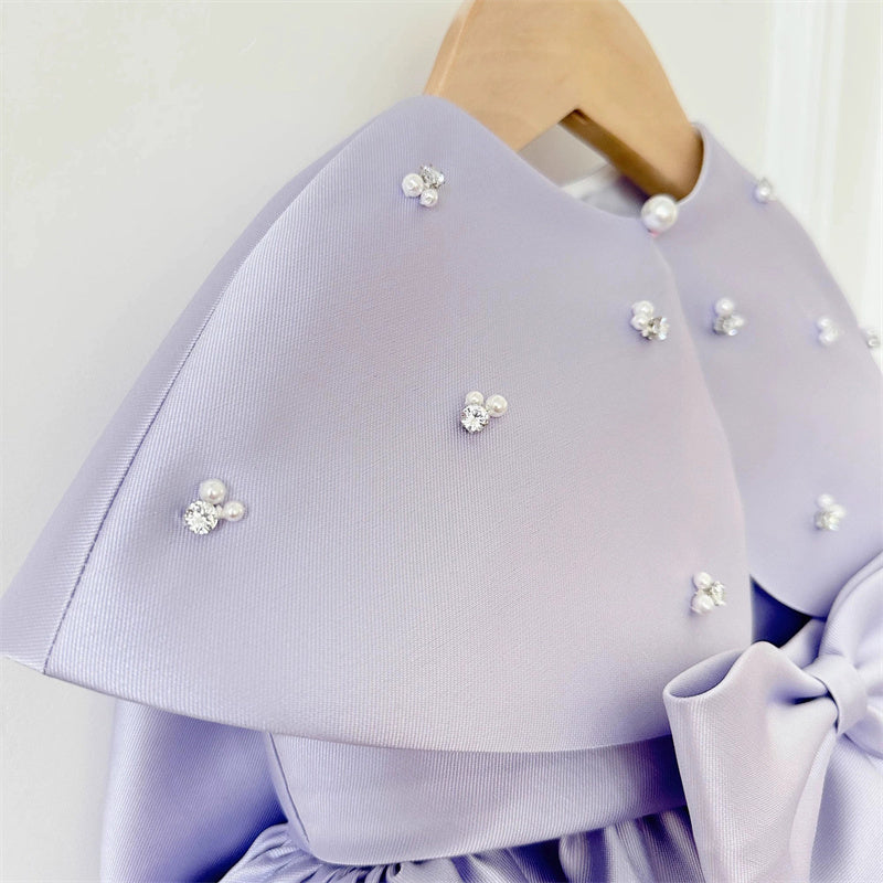 AERBA DRESS Wedding Flower Girl Dress Princess Satin Bow Pearls Children First Communion Dress Ball Gown Wedding Party Dress Birthday Show Dress