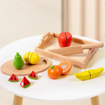 Aerba Children's Toys Wooden Simulation Kitchen Toy Montessori Pretend Play House Series Cut Fruit Desserts Children Cut Vegetables Educational Toys