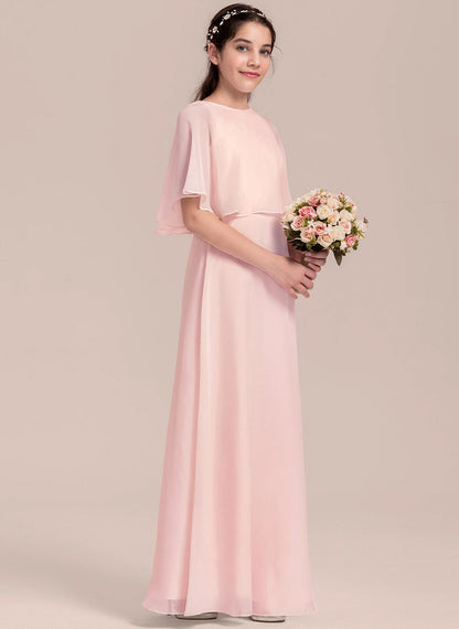 Elegant A-line Scoop Floor-Length Formal Girl's Dress Flowy Simple Junior Bridesmaid Dress