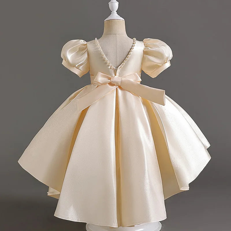 AERBA DRESS Wedding Flower Girl Dress Princess Backless Satin Dress Children's Fashion Show Host Evening Gown for Girls Toddler Costume Princess Dress