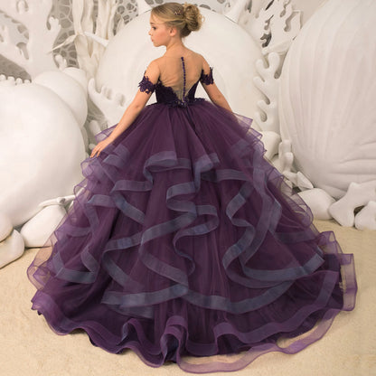 AERBA DRESS Wedding Flower Girl Dress Floral Appliques Tiered With Trailing For Wedding Birthday Party Banquet Gown