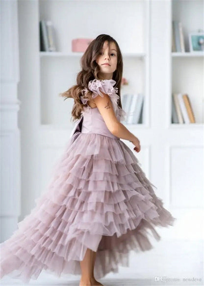 AERBA DRESS Wedding Flower Girl Dress Kids Birthday Present Lovely Tulle Lace Printed Feather Flower Girl Dress Princess Ball First Communion Dresses