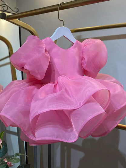 AERBA DRESS Wedding Flower Girl Dress Round Neck With Bow Kid First Communion Pageant Birthday Ball Gown Princess Dress
