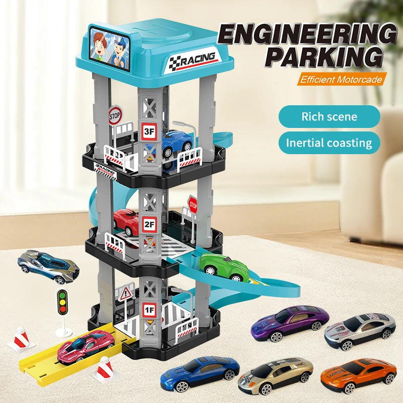 AERBA HOT SALE Ejection slide parking track collection toys Random little car set Puzzle assembled multi-layer racing model boy birthday gift