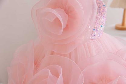 AERBA DRESS Wedding Flower Girl Dress Girls Party Dresses Elegant Child Wedding Gown Sequined Big Bow Kids Birthday Ceremonial Dress