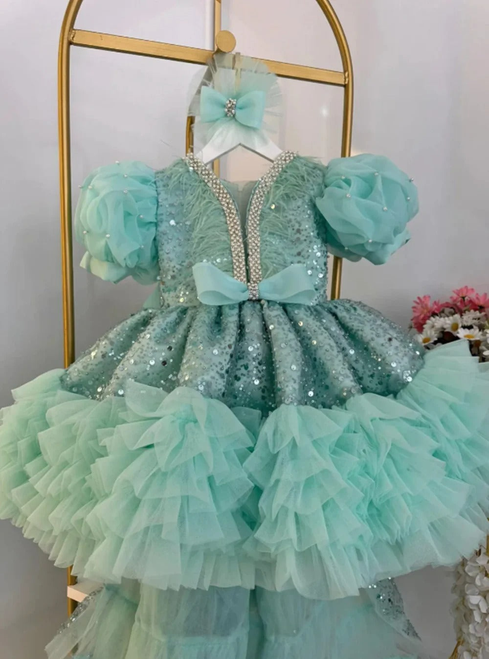 AERBA DRESS Wedding Flower Girl Dress Birthday Princess Tulle High-Low Pageant Dress Bow Sequins Formal Prom Gowns