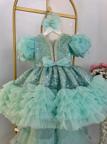 AERBA DRESS Wedding Flower Girl Dress Birthday Princess Tulle High-Low Pageant Dress Bow Sequins Formal Prom Gowns