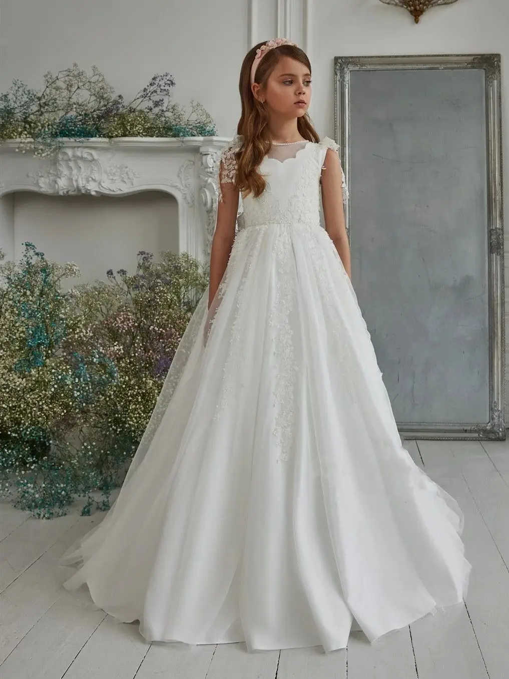 AERBA DRESS Wedding Flower Girl Dress A Line First Communion Ball Gown for Weddings Satin Floor Length Boho Princess Kids Evening Party