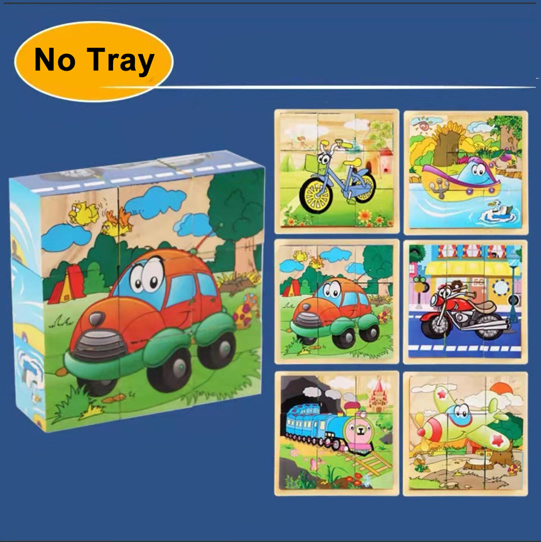 Aerba Children's Toys 3D cube Wooden puzzle children's nine pieces six-sided wooden block tray children's Montessori learning educational puzzle toys