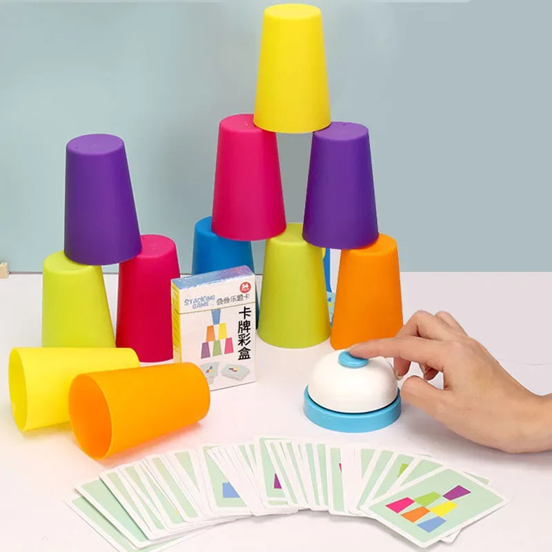 AERBA HOT SALE Kids Montessori Toys Stack Cup Battle Table Game with Card Educational Intellectual Enlightenment Color Cognition Logic Training