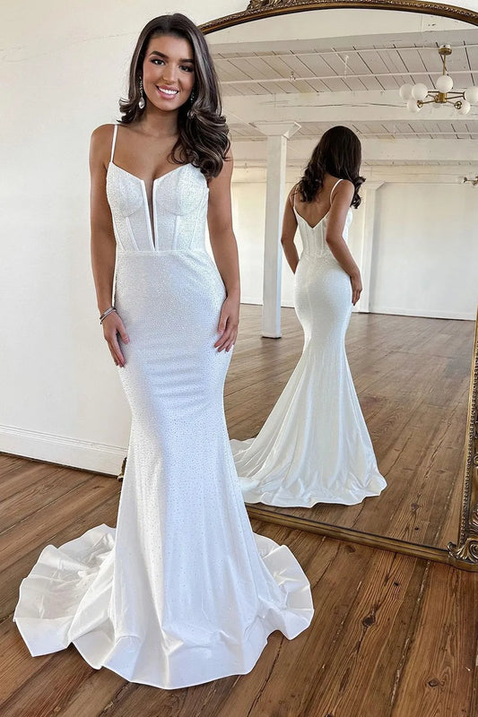 AerbaDress Sexy Spaghetti Straps Glitter Prom Dress