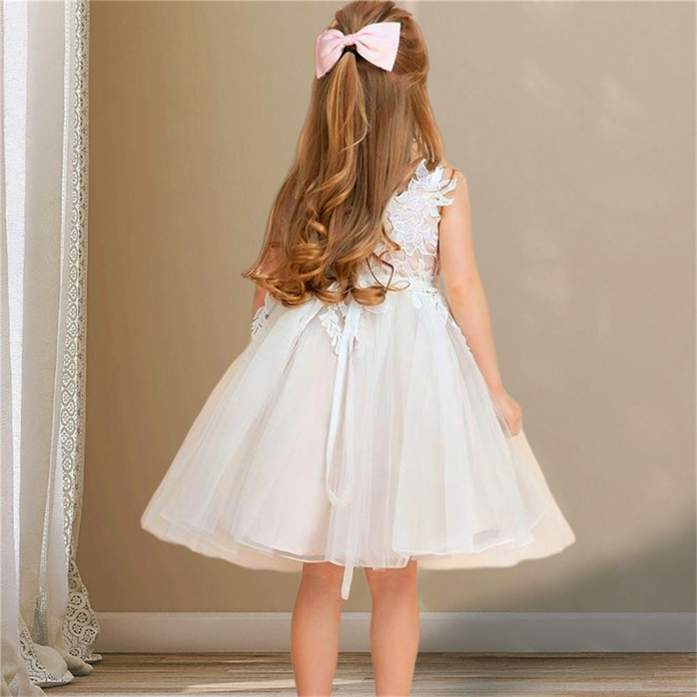 AERBA DRESS Wedding Flower Girl Dress Sleeveless Tulle Lace Printing Princess Ball First Communion Dresses Birthday Present
