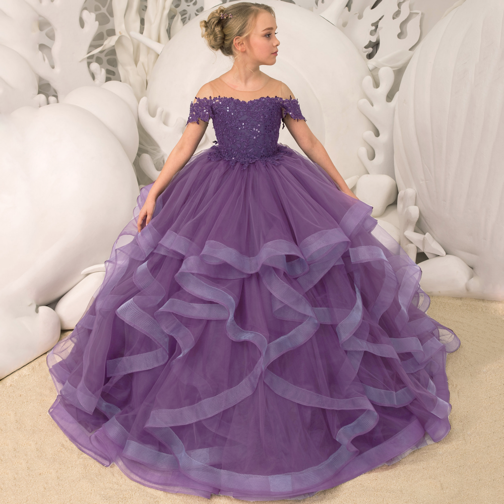 AERBA DRESS Wedding Flower Girl Dress Floral Appliques Tiered With Trailing For Wedding Birthday Party Banquet Gown