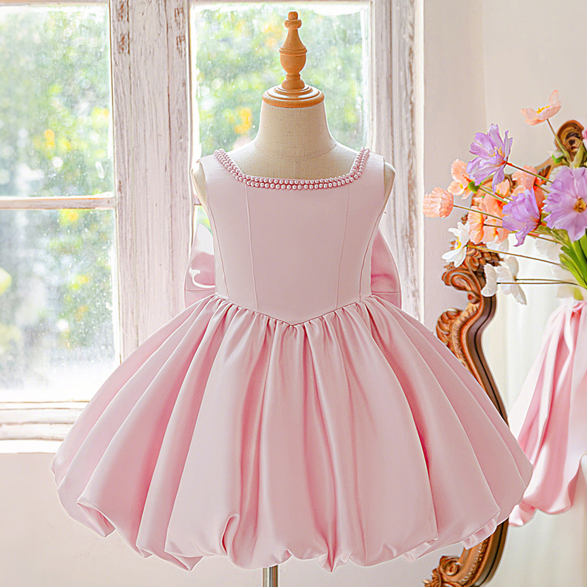 AERBA DRESS Wedding Flower Girl Dress Big Bow Tutu Party Dress for Girls Elegant Birthday Baptism Princess Dress Kids Wedding Bridesmaid Evening Prom Gown Princess Dress